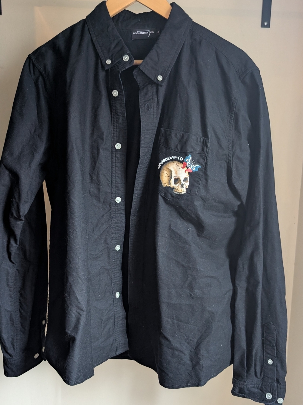 Doomsday co Black Button-Down Shirt with Skull Pocket